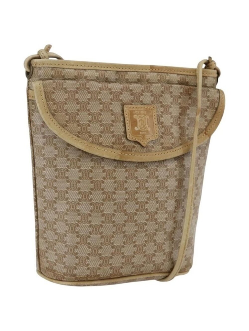 Authentic CELINE Macadam Canvas Shoulder Bag PVC Beige Gold